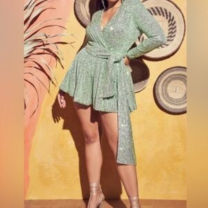 Melissa Mercedes x Eloquii NWT Size 14 Green Sequined Romper